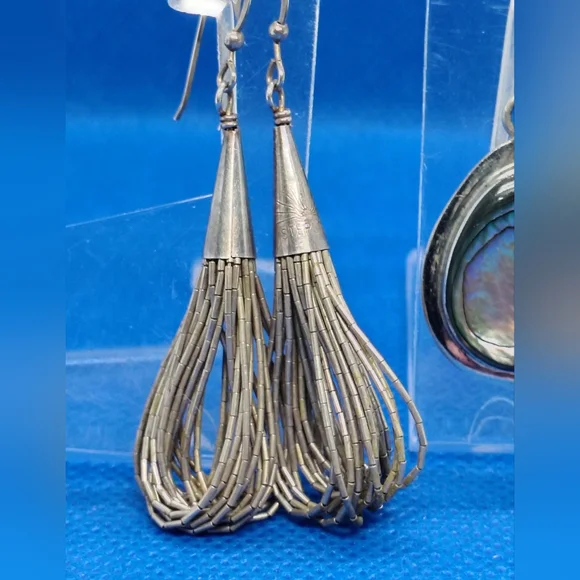 Silver Vintage Earring Lot- Vintage Native Liquid Silver Drop & Drop Abalone - Picture 6 of 10